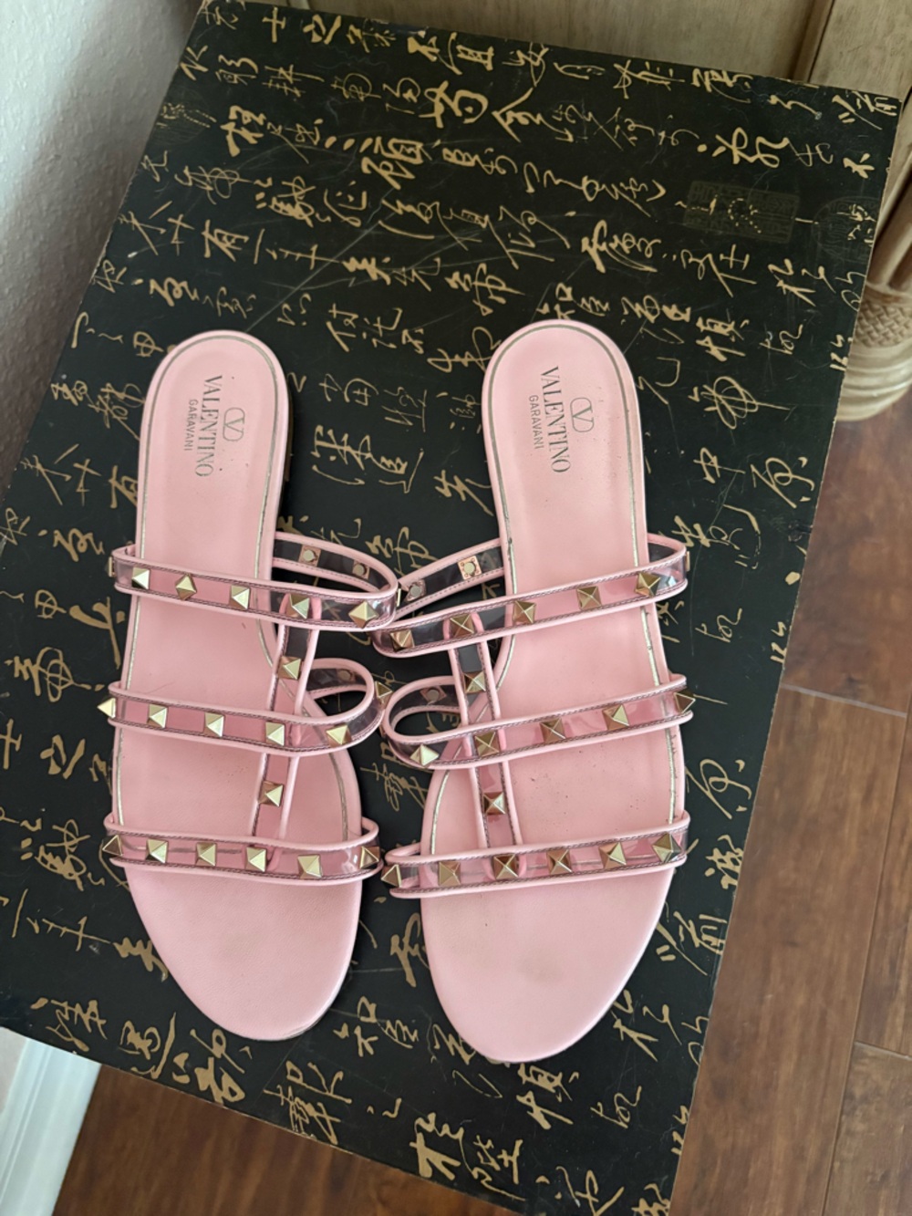 Valentino Garavani Blush Pink Rockstud Strappy Slide Sandals